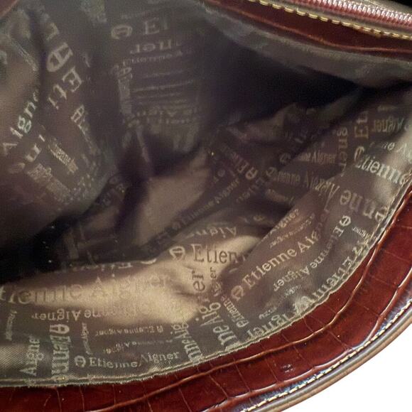 Etienne Aigner Bag Shoulder  BLACK & BROWN Leather Canvas - Picture 8 of 12